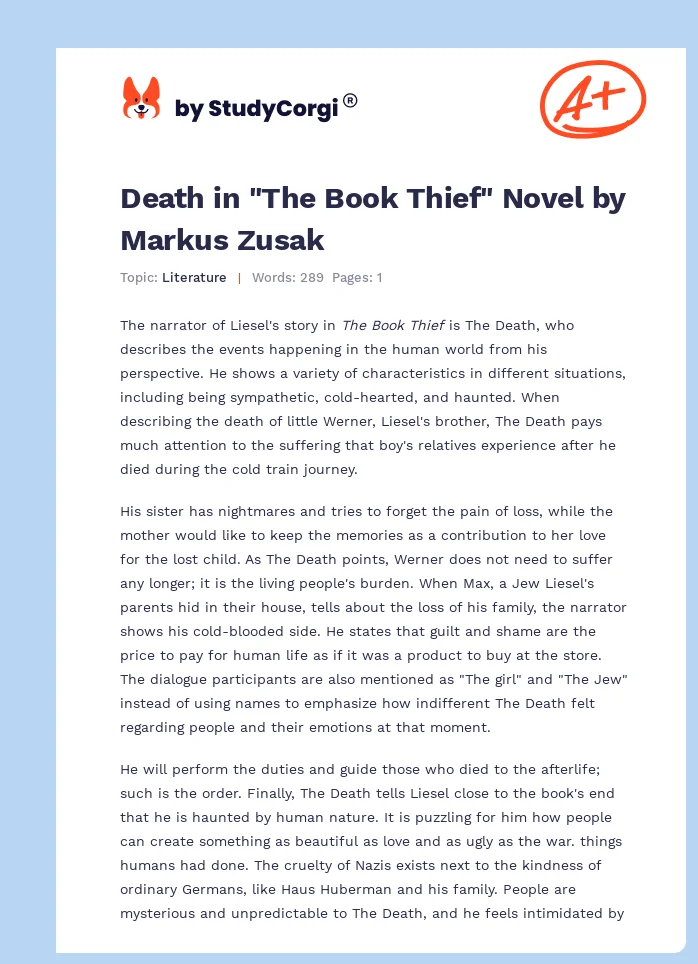 Death in "The Book Thief" Novel by Markus Zusak. Page 1