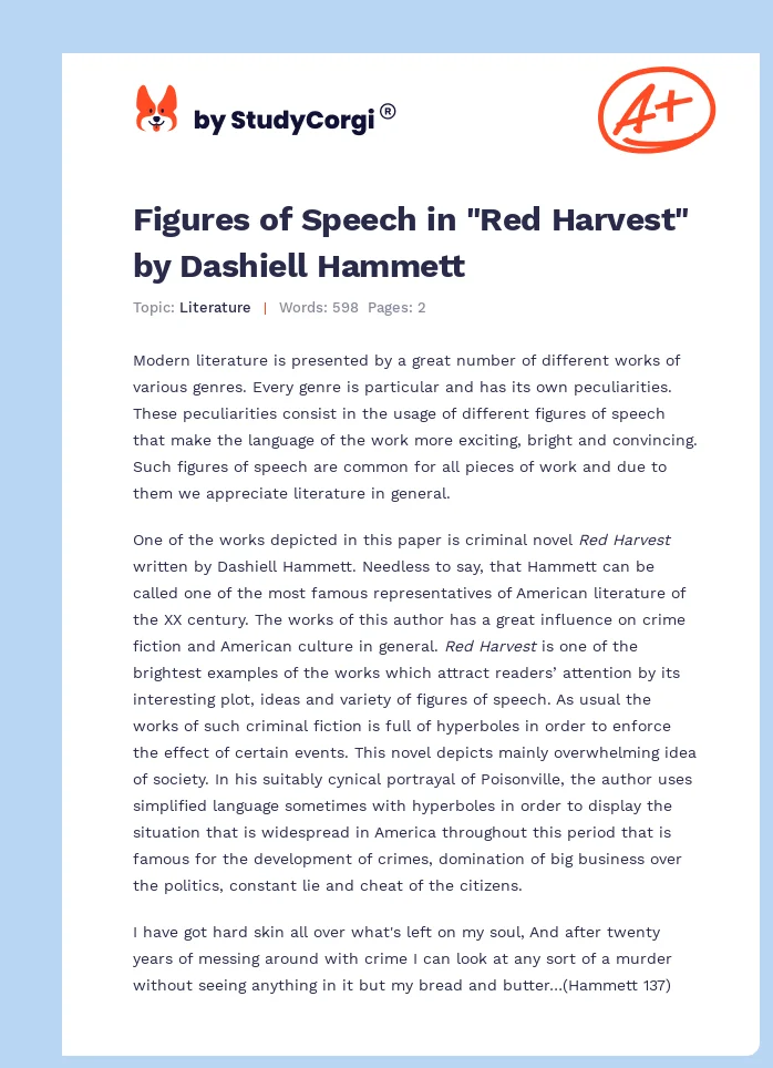 Figures of Speech in "Red Harvest" by Dashiell Hammett. Page 1