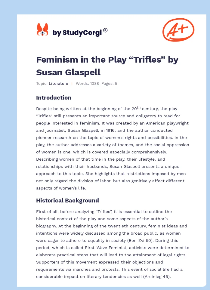 Feminism in the Play “Trifles” by Susan Glaspell. Page 1