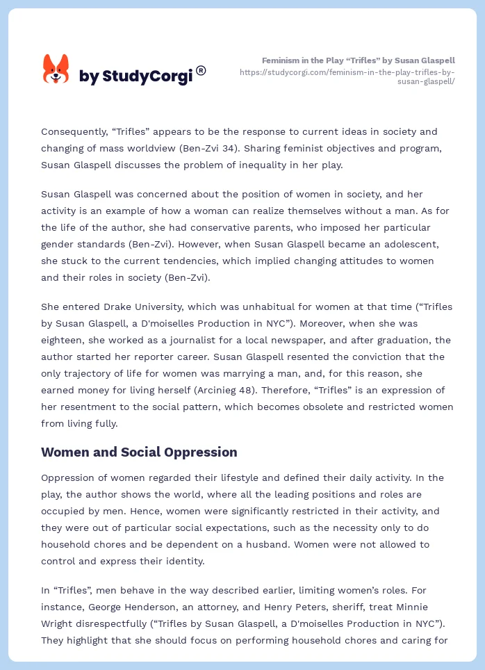 Feminism in the Play “Trifles” by Susan Glaspell. Page 2