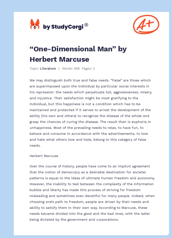 “One-Dimensional Man” by Herbert Marcuse. Page 1