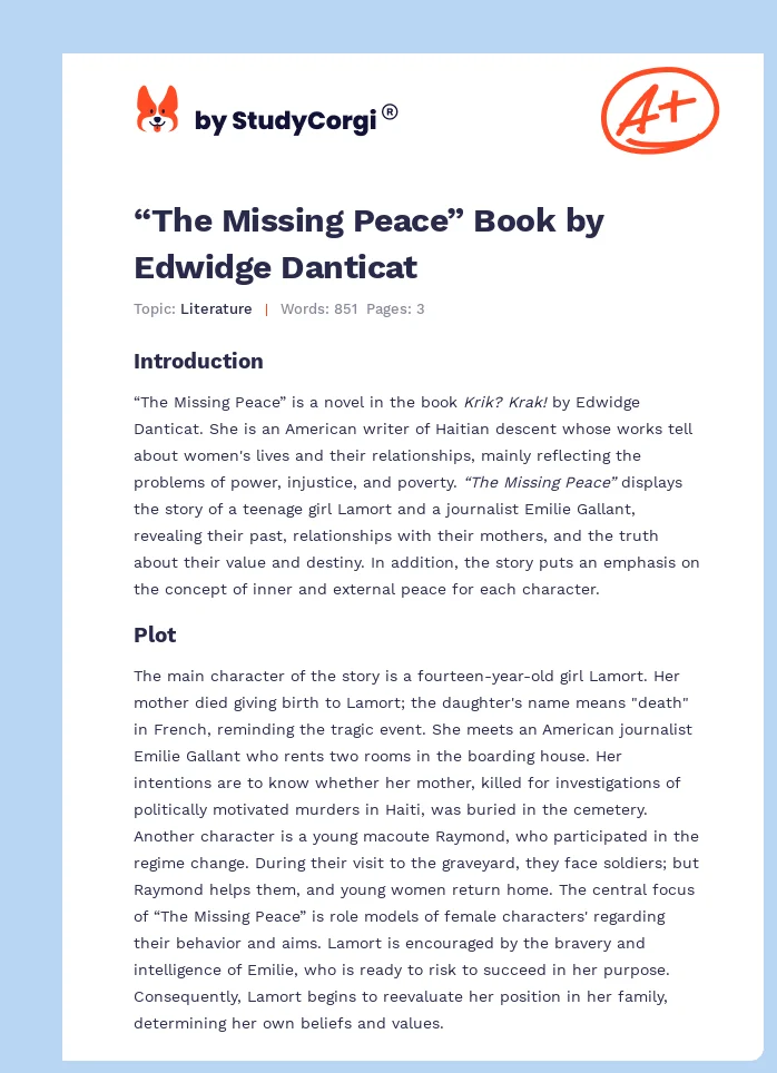 “The Missing Peace” Book by Edwidge Danticat. Page 1