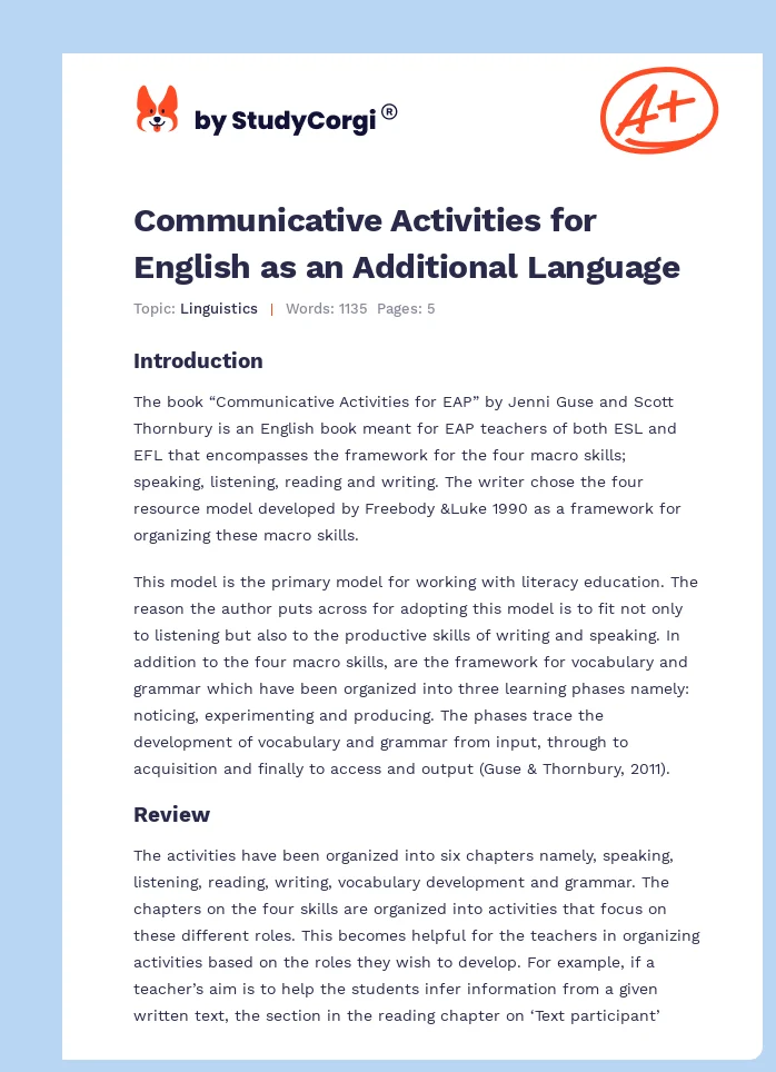 Communicative Activities for English as an Additional Language. Page 1