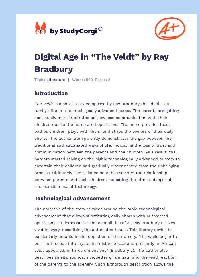 Digital Age in “The Veldt” by Ray Bradbury. Page 1