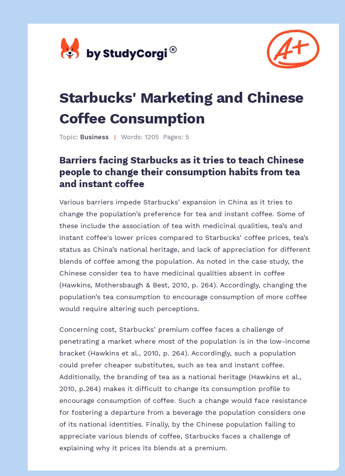 Starbucks' Marketing and Chinese Coffee Consumption. Page 1