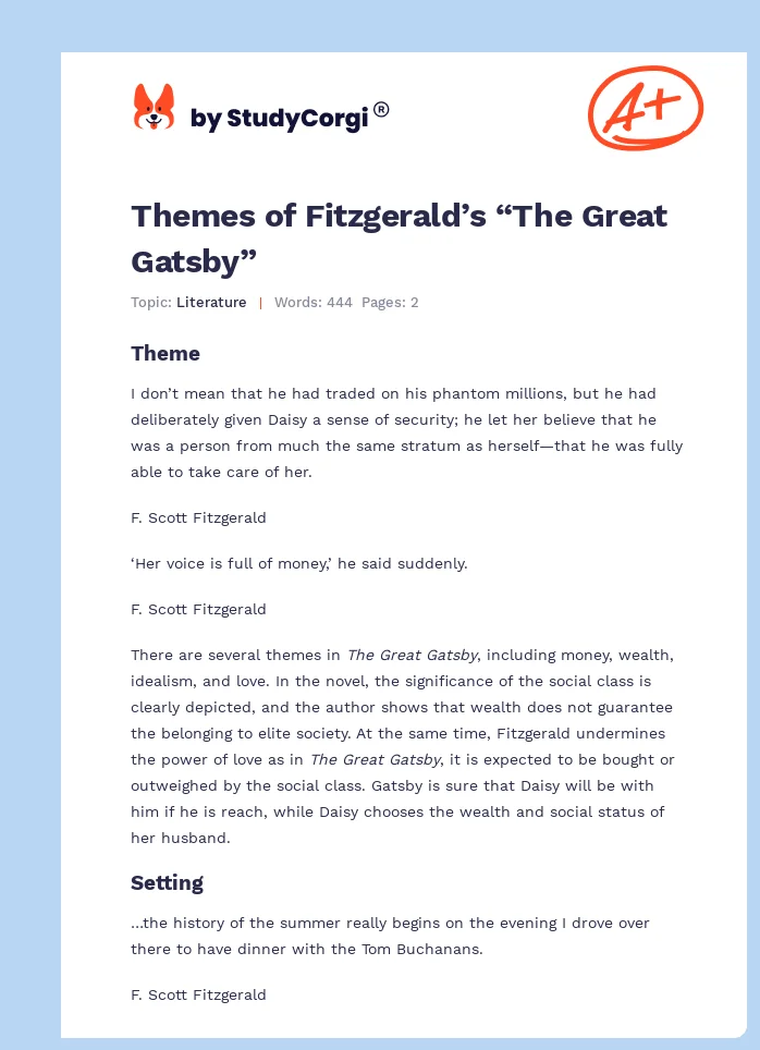 Themes of Fitzgerald’s “The Great Gatsby”. Page 1