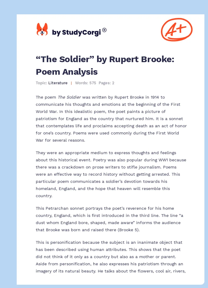 “The Soldier” by Rupert Brooke: Poem Analysis. Page 1