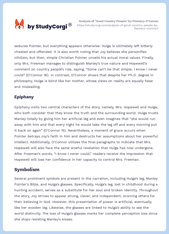 Analysis of "Good Country People" by Flannery O’Connor. Page 2