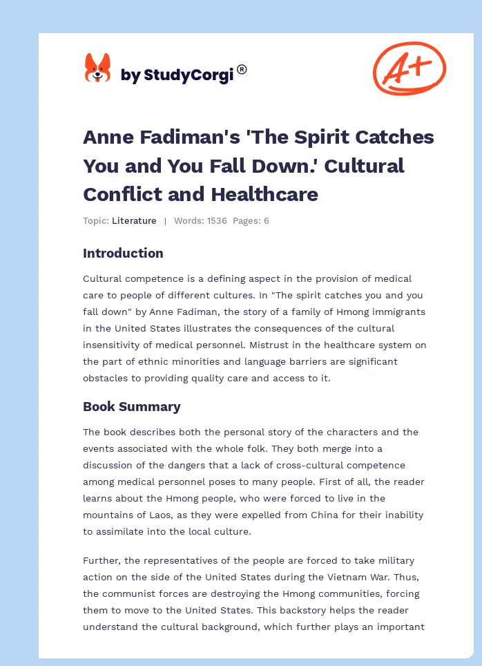 Anne Fadiman's 'The Spirit Catches You and You Fall Down.' Cultural Conflict and Healthcare. Page 1