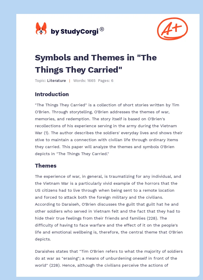 Symbols and Themes in "The Things They Carried". Page 1