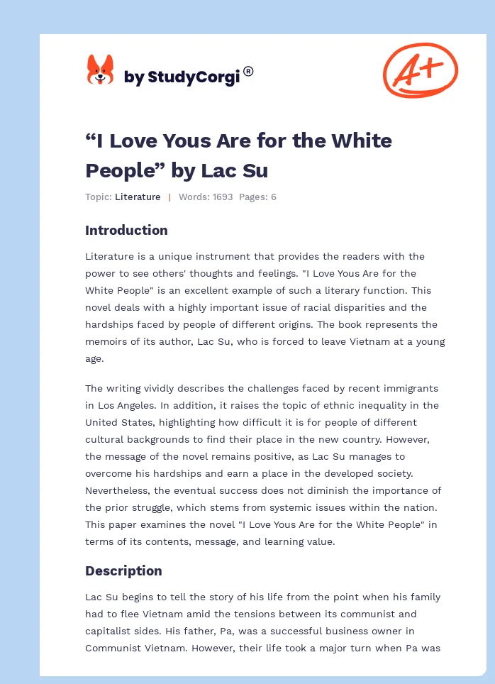 “I Love Yous Are for the White People” by Lac Su. Page 1