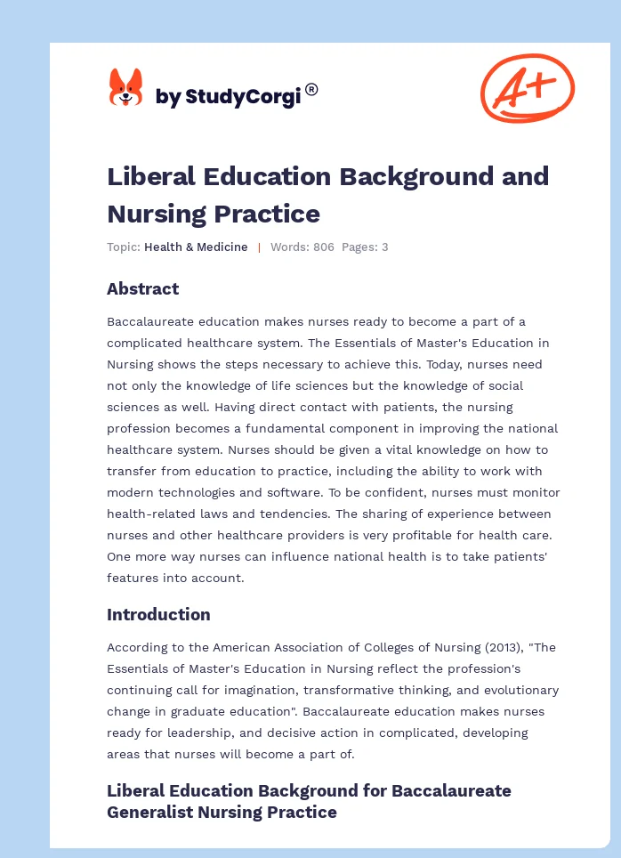 Liberal Education Background and Nursing Practice. Page 1