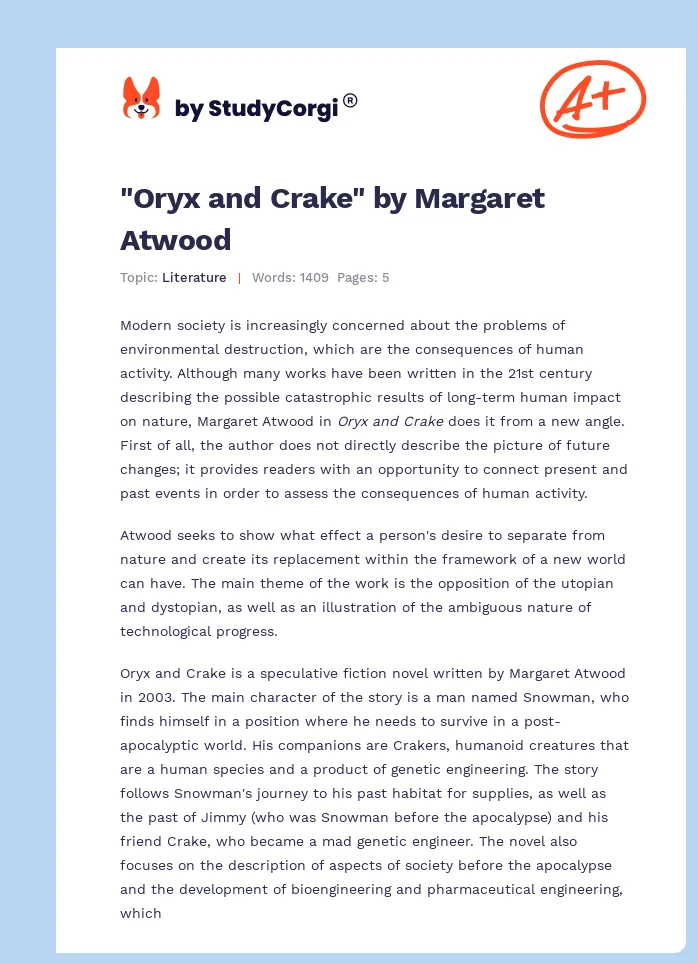 "Oryx and Crake" by Margaret Atwood. Page 1