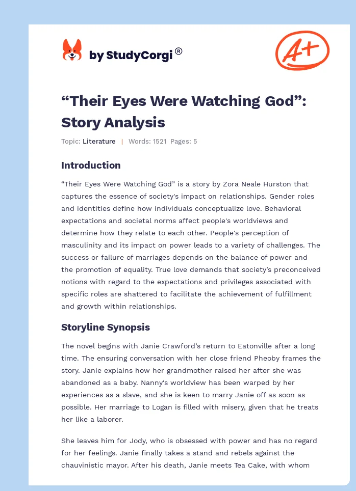 “Their Eyes Were Watching God”: Story Analysis. Page 1