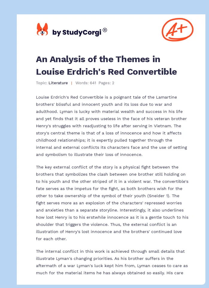 An Analysis of the Themes in Louise Erdrich's Red Convertible. Page 1