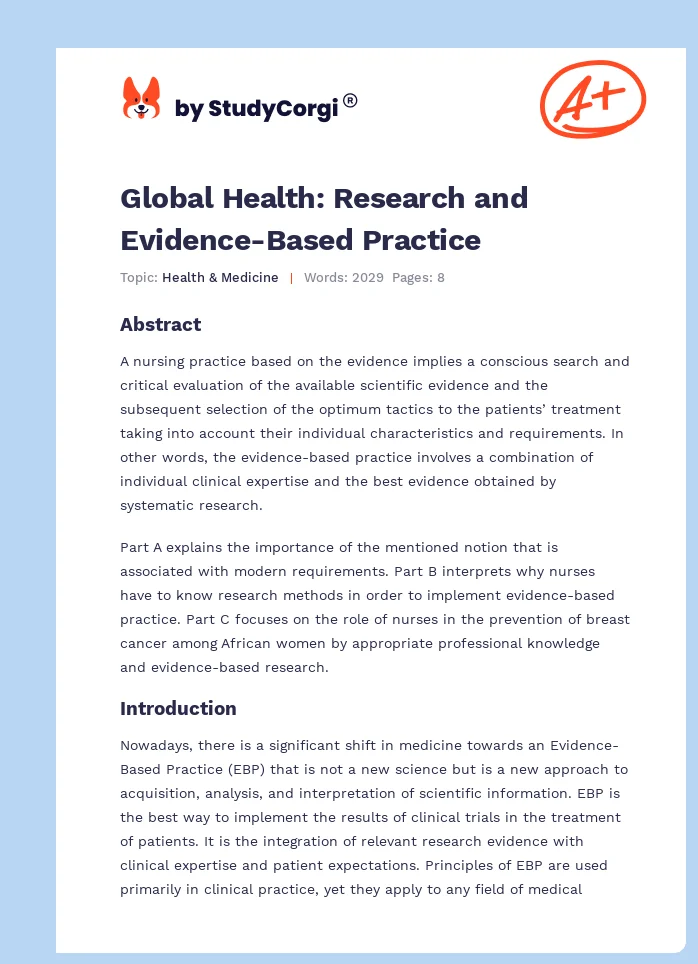 Global Health: Research and Evidence-Based Practice. Page 1