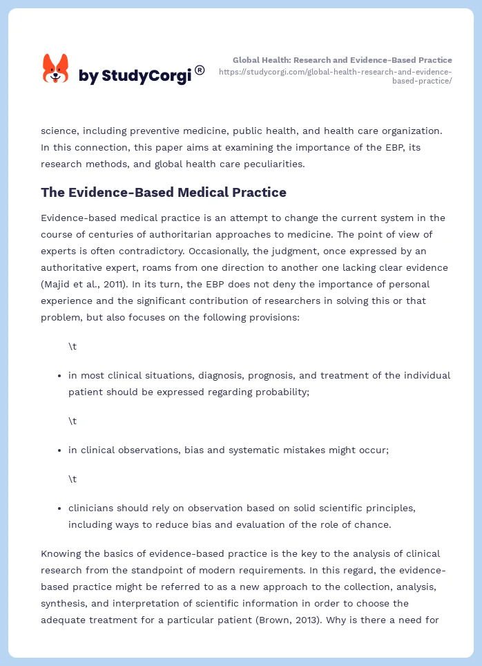 Global Health: Research and Evidence-Based Practice. Page 2