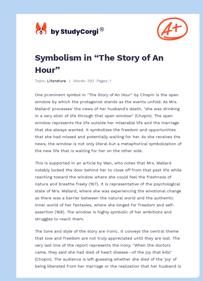 Symbolism in “The Story of An Hour”. Page 1