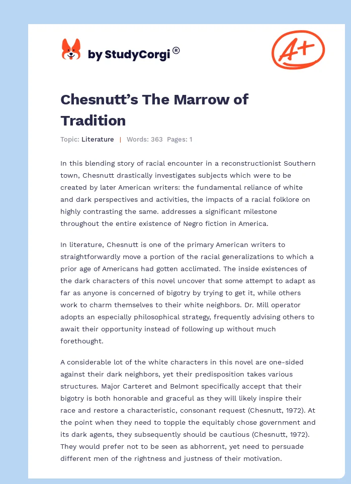 Chesnutt’s The Marrow of Tradition. Page 1