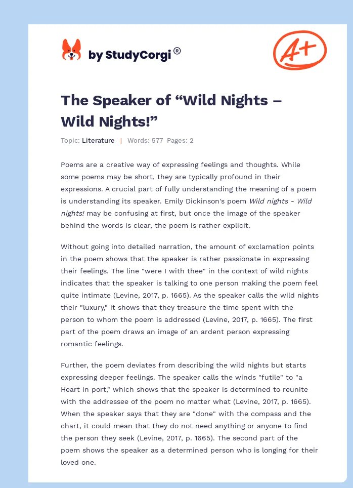 The Speaker of “Wild Nights – Wild Nights!”. Page 1