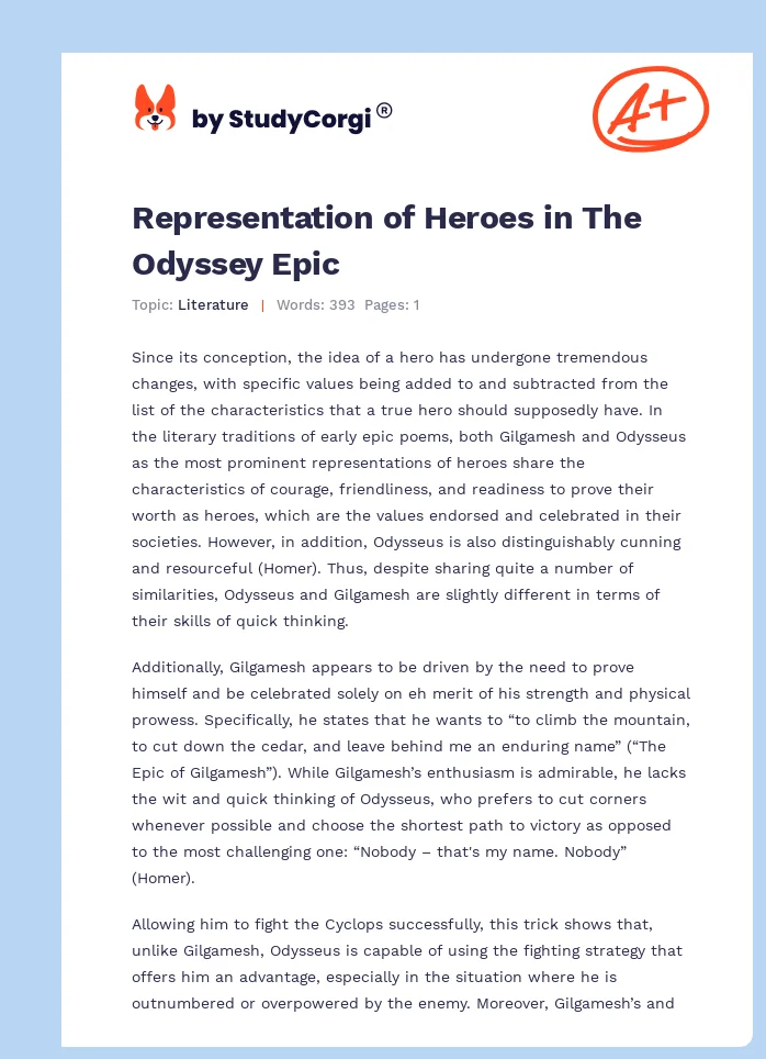 Representation of Heroes in The Odyssey Epic. Page 1