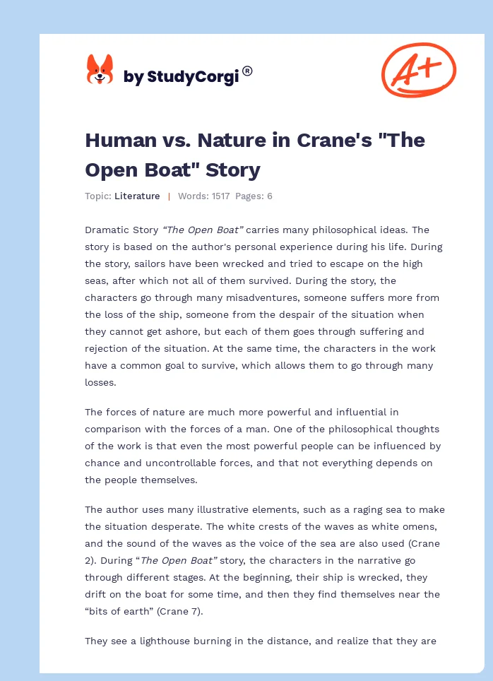 Human vs. Nature in Crane's "The Open Boat" Story. Page 1