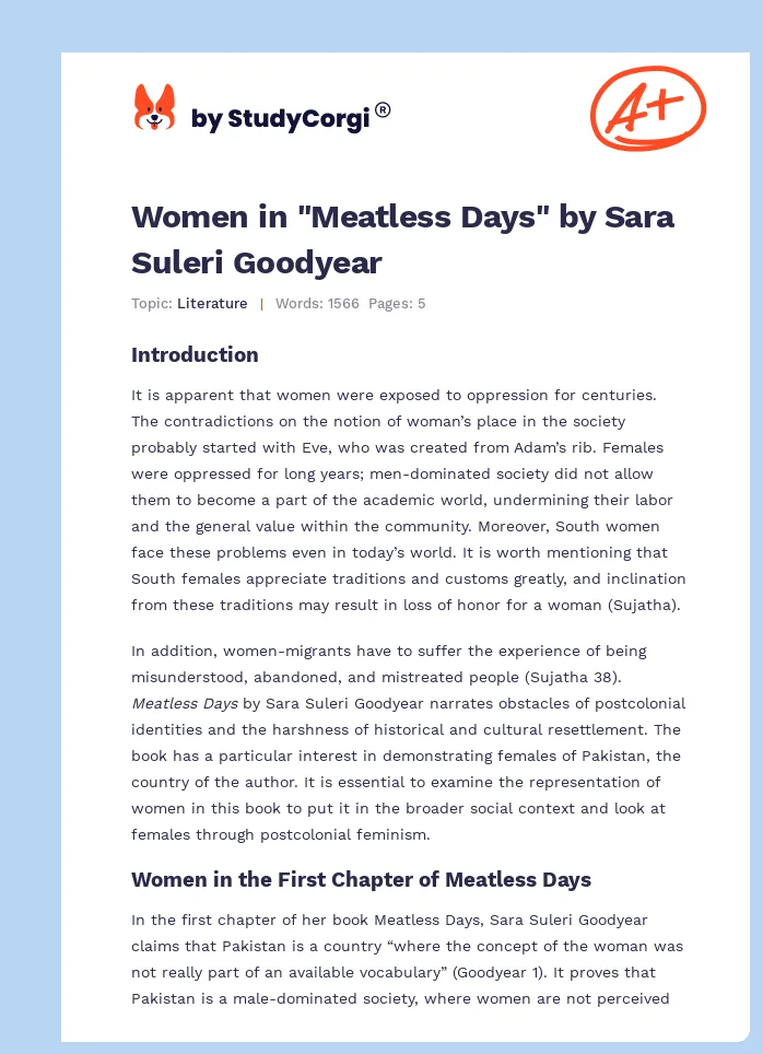 Women in "Meatless Days" by Sara Suleri Goodyear. Page 1