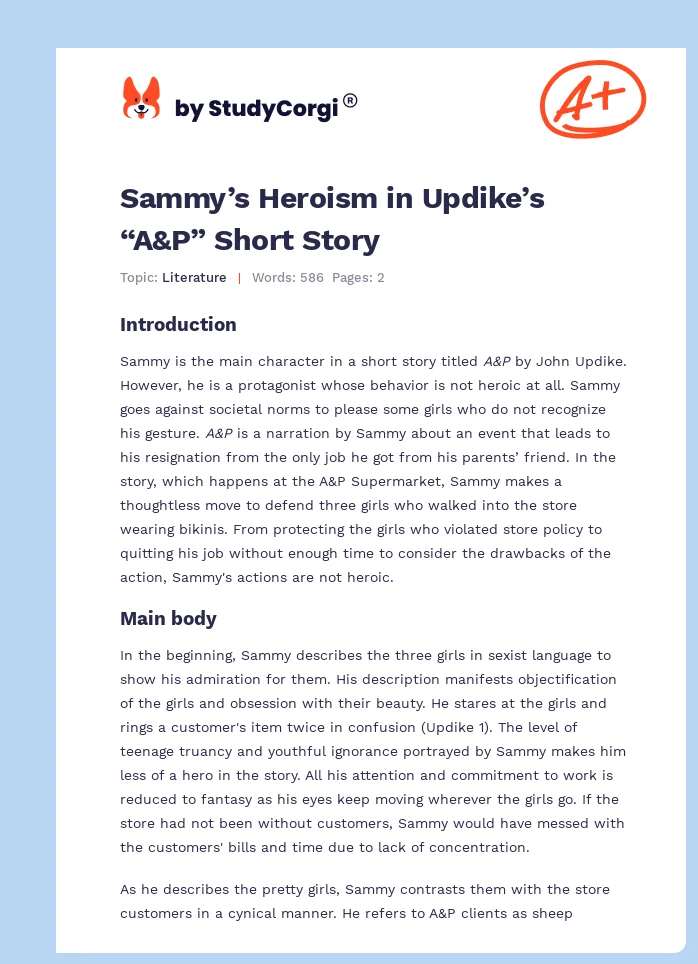 Sammy’s Heroism in Updike’s “A&P” Short Story. Page 1