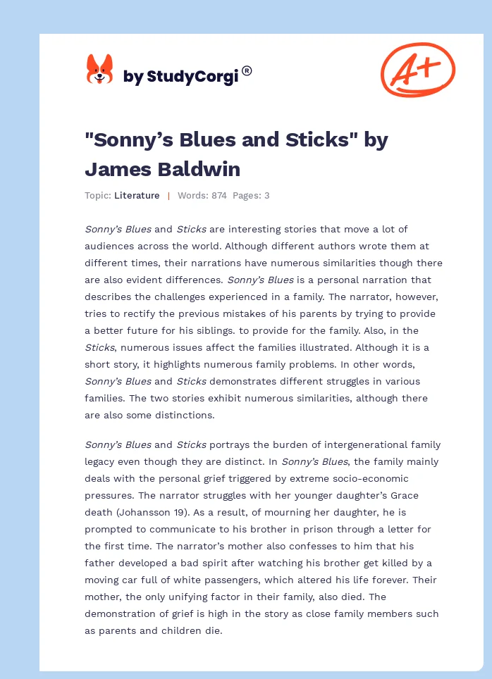 "Sonny’s Blues and Sticks" by James Baldwin. Page 1