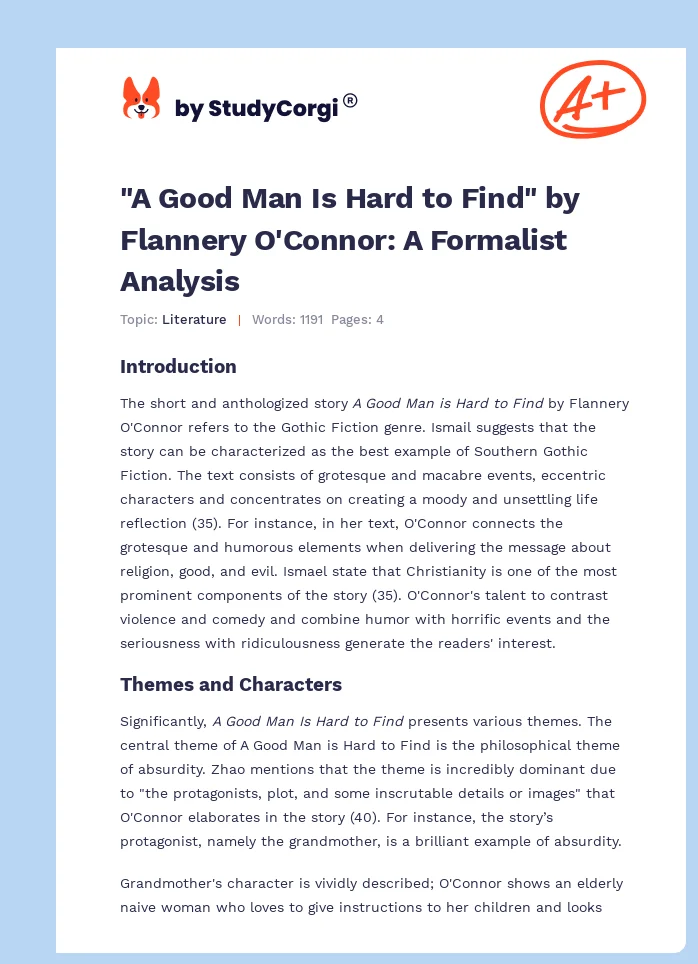 "A Good Man Is Hard to Find" by Flannery O'Connor: A Formalist Analysis. Page 1