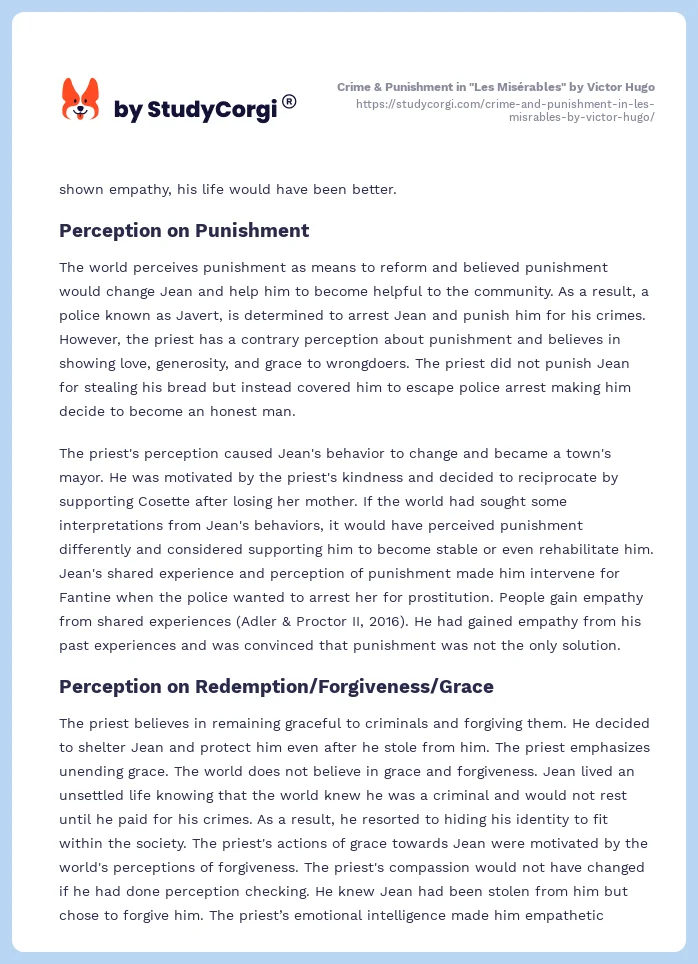 Crime & Punishment in ”Les Misérables” by Victor Hugo. Page 2