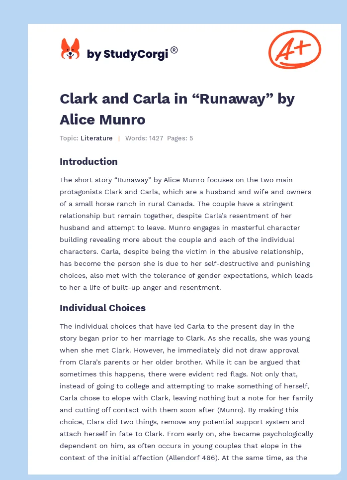 Clark and Carla in “Runaway” by Alice Munro. Page 1