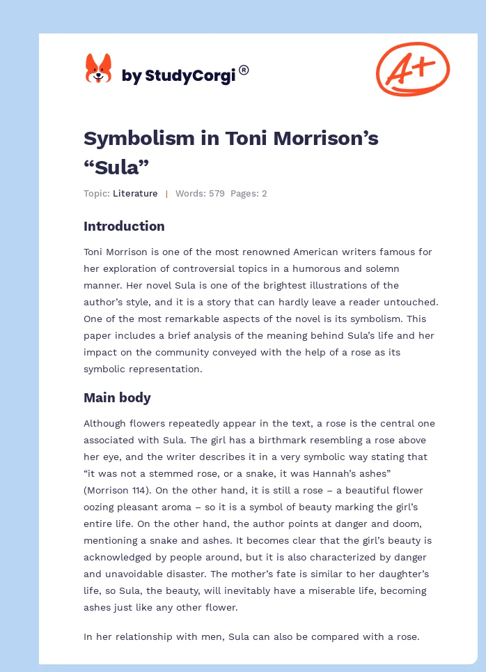 Symbolism in Toni Morrison’s “Sula”. Page 1