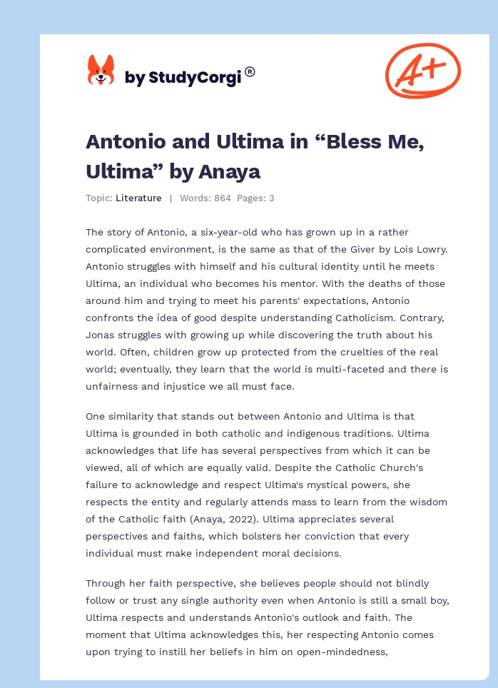 Antonio and Ultima in “Bless Me, Ultima” by Anaya. Page 1