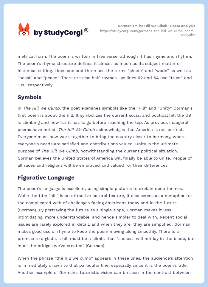 Gorman’s “The Hill We Climb” Poem Analysis. Page 2