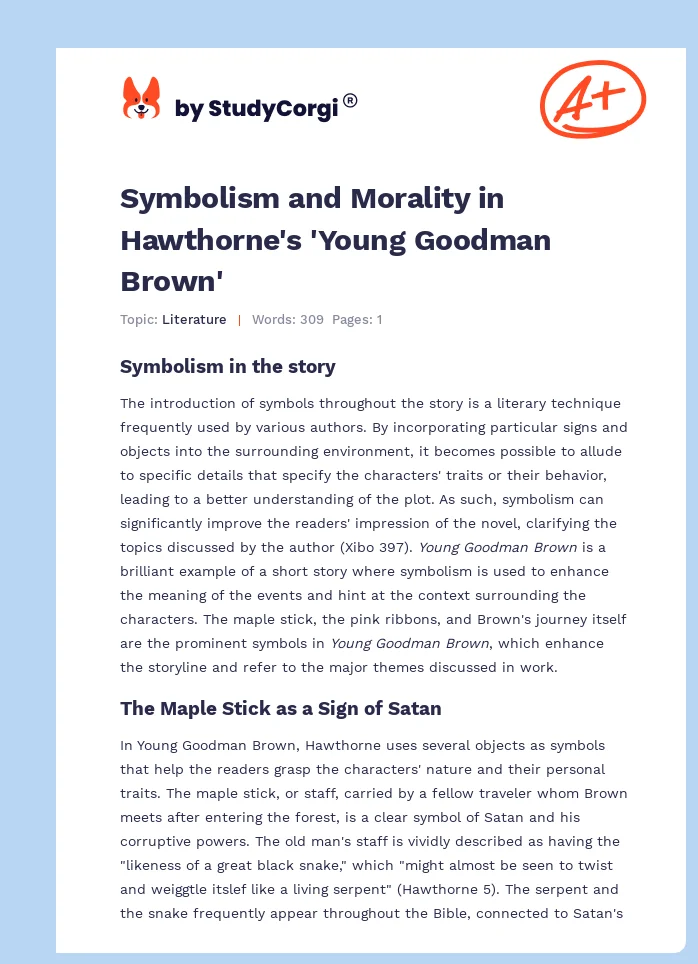 Symbolism and Morality in Hawthorne's 'Young Goodman Brown'. Page 1