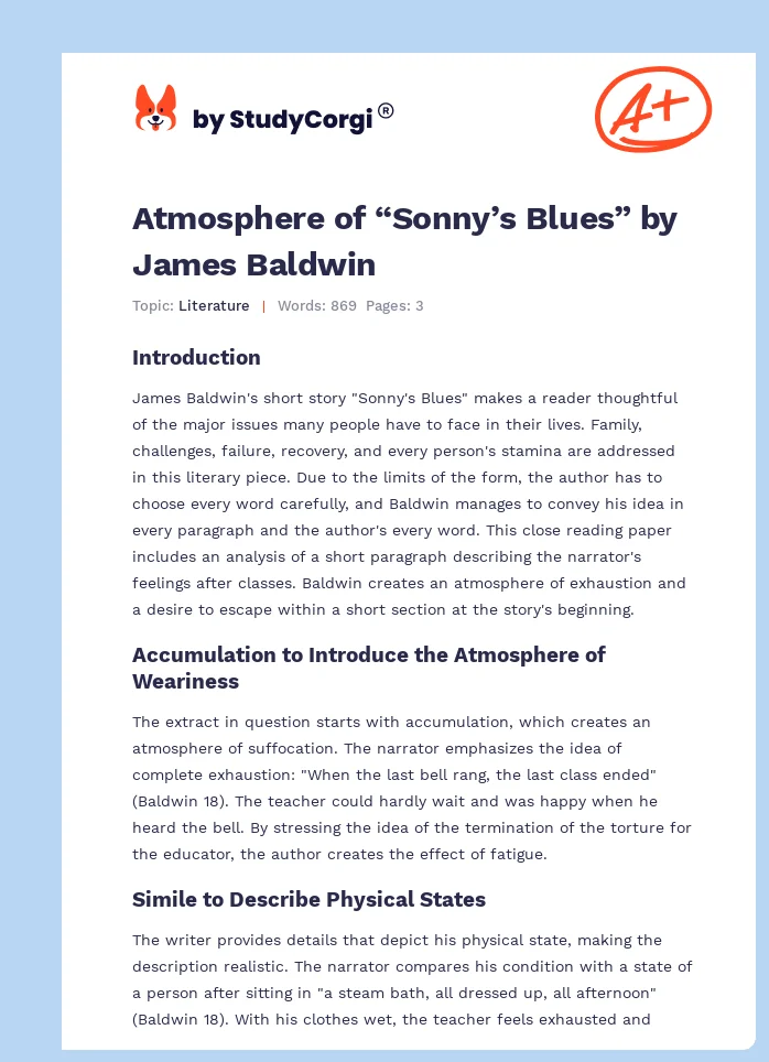 Atmosphere of “Sonny’s Blues” by James Baldwin. Page 1