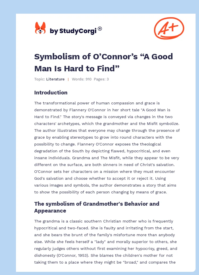 Symbolism of O’Connor’s “A Good Man Is Hard to Find”. Page 1