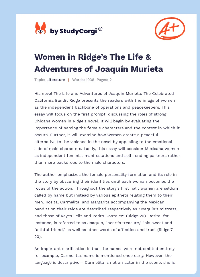 Women in Ridge’s The Life & Adventures of Joaquín Murieta. Page 1