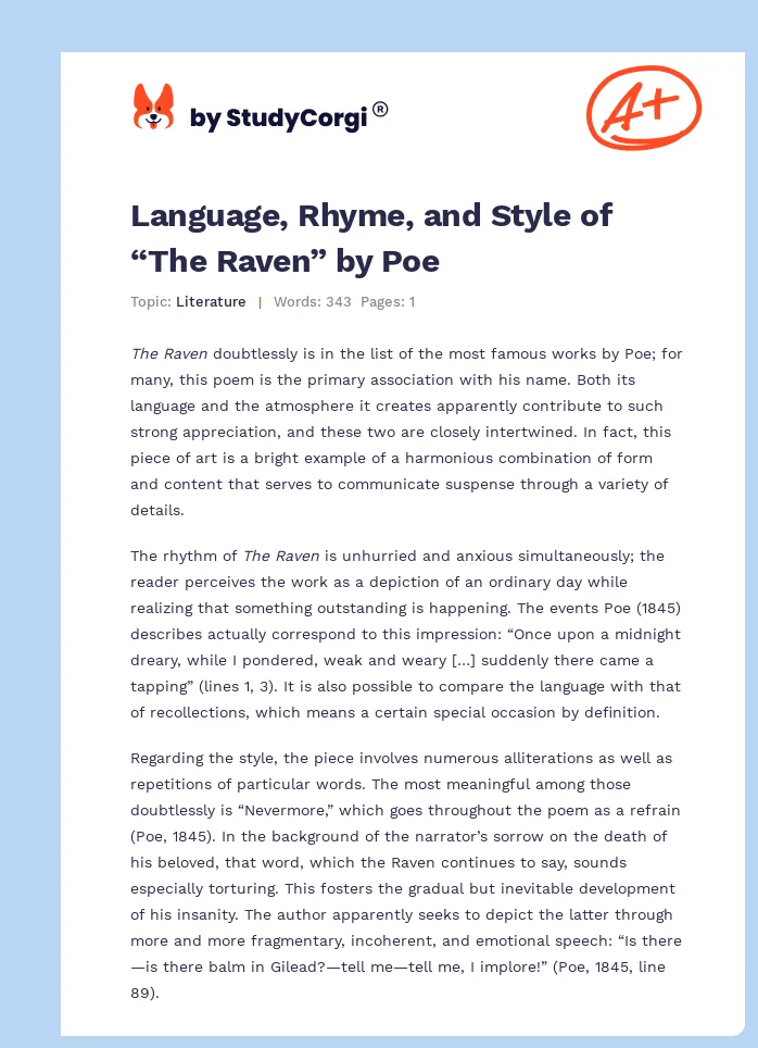 Language, Rhyme, and Style of “The Raven” by Poe. Page 1