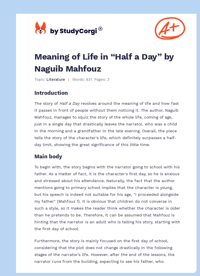 Meaning of Life in “Half a Day” by Naguib Mahfouz. Page 1