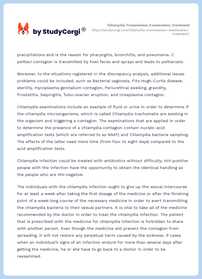 Chlamydia Transmission, Examination, Treatment. Page 2