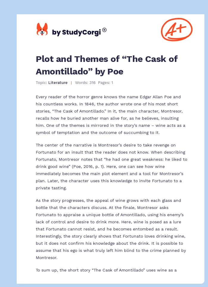 Plot and Themes of “The Cask of Amontillado” by Poe. Page 1