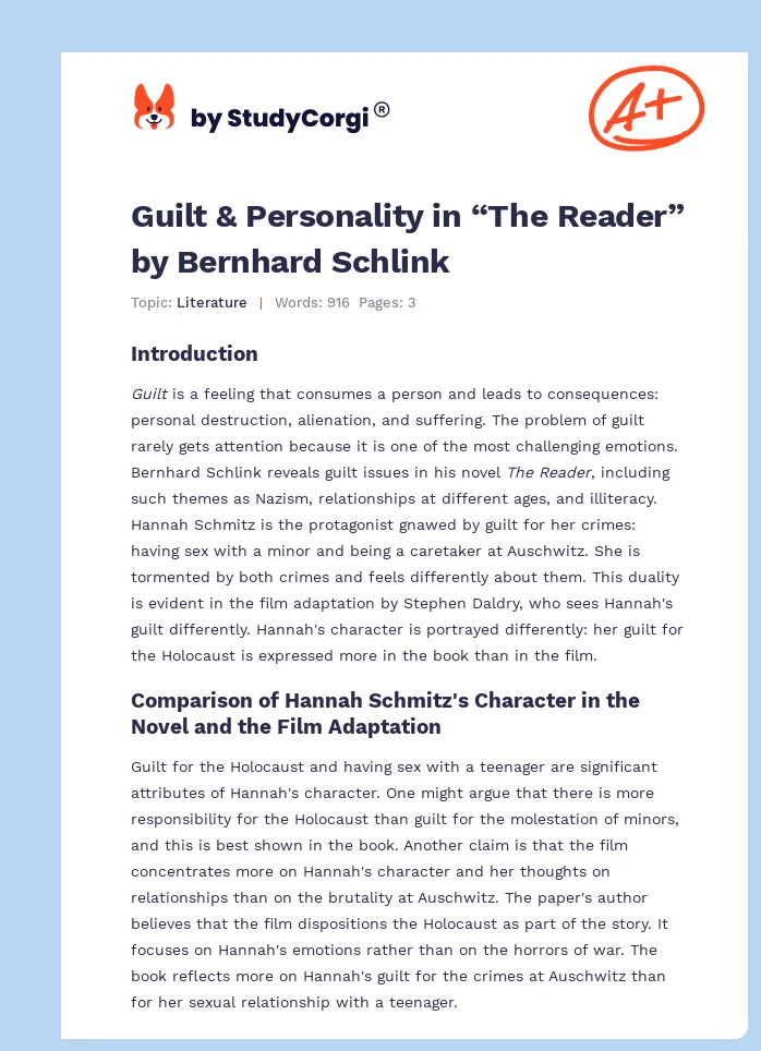 Guilt & Personality in “The Reader” by Bernhard Schlink. Page 1