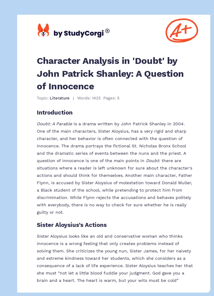 Character Analysis in 'Doubt' by John Patrick Shanley: A Question of Innocence. Page 1