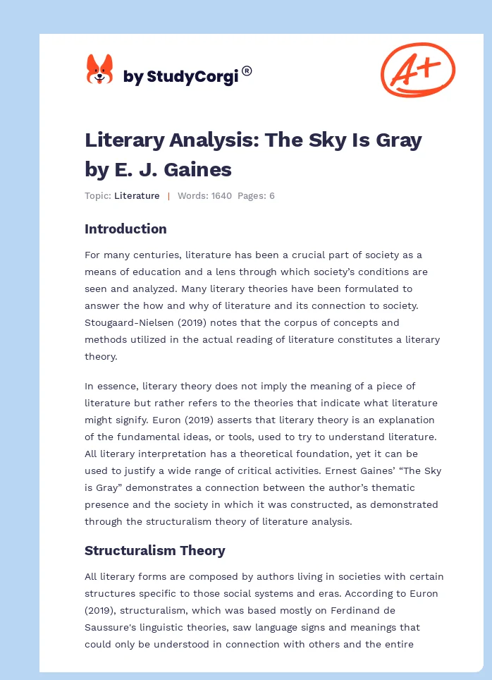 Literary Analysis: The Sky Is Gray by E. J. Gaines. Page 1