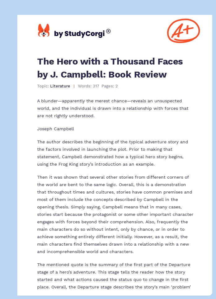 The Hero with a Thousand Faces by J. Campbell: Book Review. Page 1