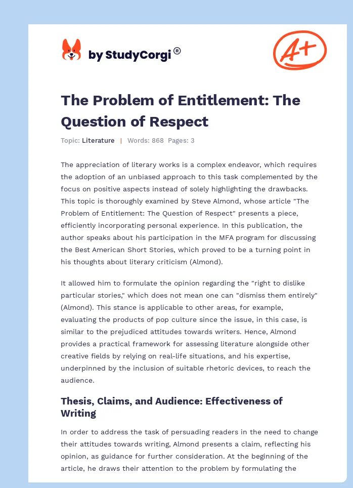 The Problem of Entitlement: The Question of Respect. Page 1