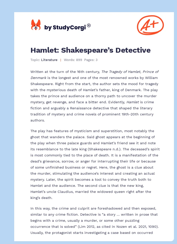 Hamlet: Shakespeare’s Detective. Page 1