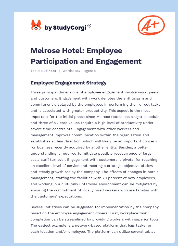 Melrose Hotel: Employee Participation and Engagement. Page 1